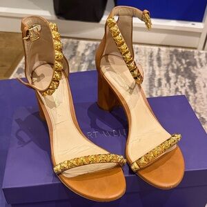 Stuart Weitzman Brown Heels with Gold Accents